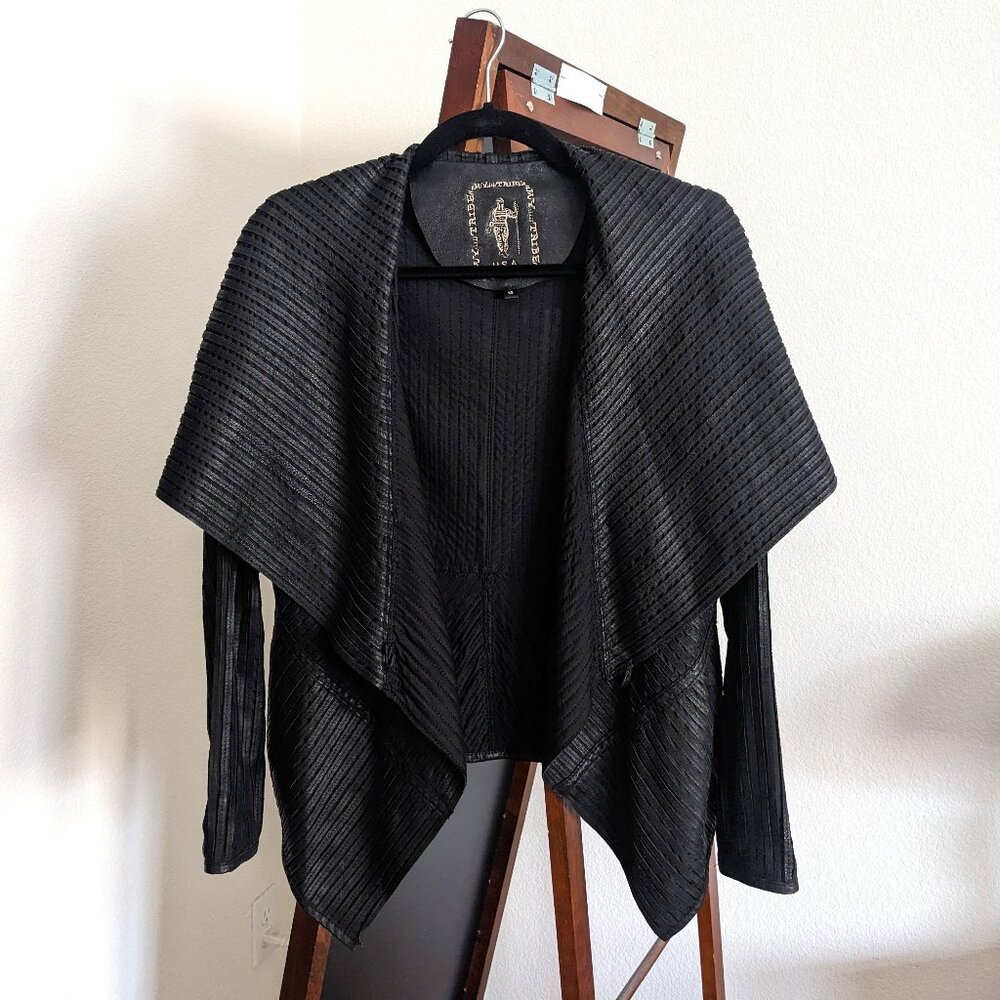 My Tribe Black Leather Jacket Open Front